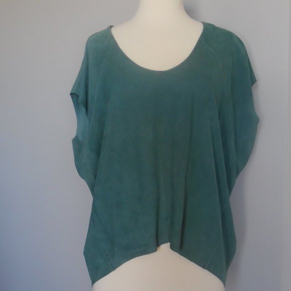 Muubaa Hi-Low Sinatra Drape Suede Turquoise Teal Top Relaxed Blouse 4 Small - Picture 4 of 11